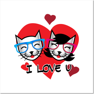 Geek Cats in Love Posters and Art